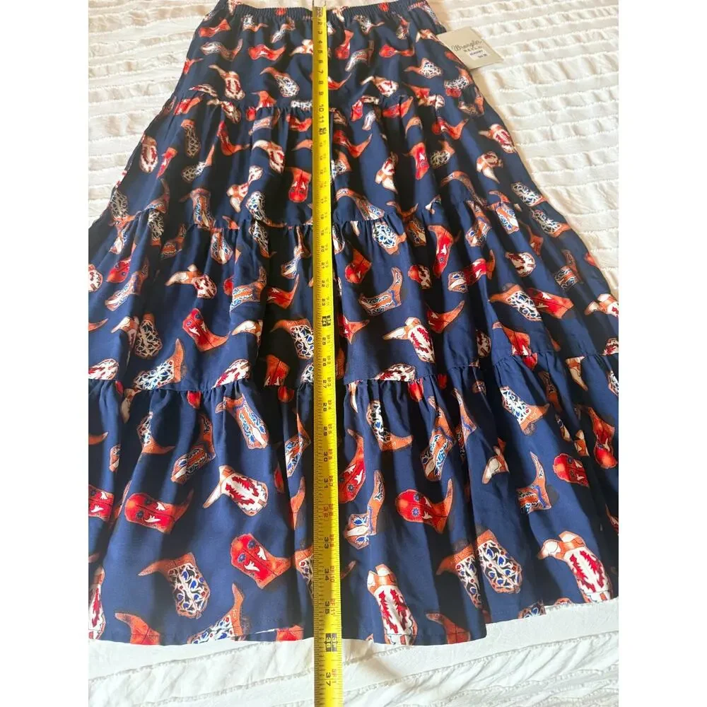 Wrangler Retro Womens Cowboy Boot Print 2 Piece Crop Top(M) Maxi Skirt(S)